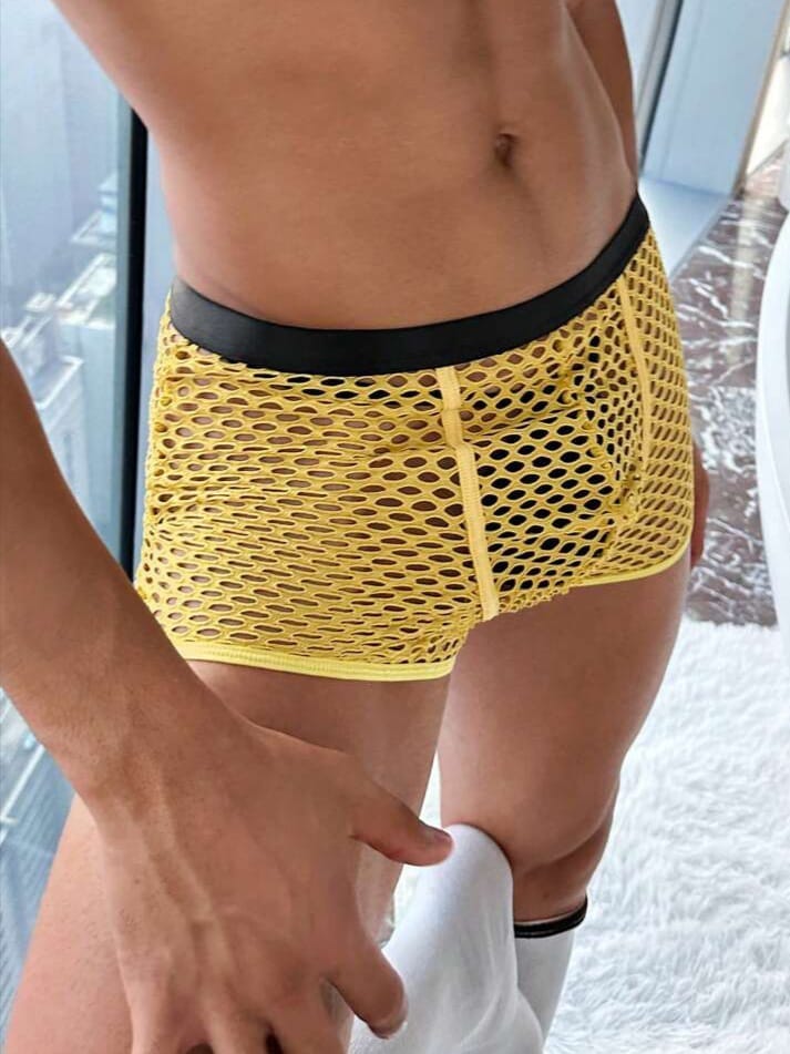 Men's Yellow Fishnet Mesh Boxer Shorts